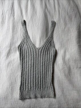 Dreamers Ribbed V-Neck Tank Top - Gray